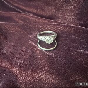 Antique European Cut Diamond Engagement Ring+ Contour Band Platinum 1.25c